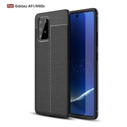 Luxury Auto Focus Litchi Texture Silicone TPU Back Cover for Samsung Galaxy A91 - Black