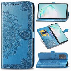 Embossing Imprint Mandala Flower Leather Wallet Case for Samsung Galaxy A91 - Blue