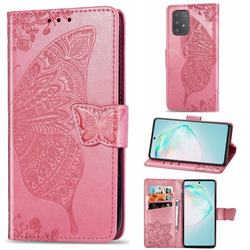 Embossing Mandala Flower Butterfly Leather Wallet Case for Samsung Galaxy A91 - Pink