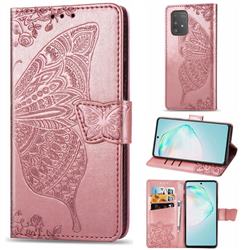 Embossing Mandala Flower Butterfly Leather Wallet Case for Samsung Galaxy A91 - Rose Gold