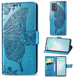 Embossing Mandala Flower Butterfly Leather Wallet Case for Samsung Galaxy A91 - Blue