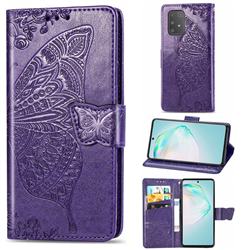 Embossing Mandala Flower Butterfly Leather Wallet Case for Samsung Galaxy A91 - Dark Purple