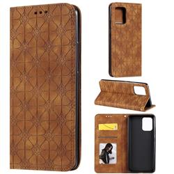 Intricate Embossing Four Leaf Clover Leather Wallet Case for Samsung Galaxy A91 - Yellowish Brown