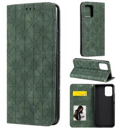 Intricate Embossing Four Leaf Clover Leather Wallet Case for Samsung Galaxy A91 - Blackish Green