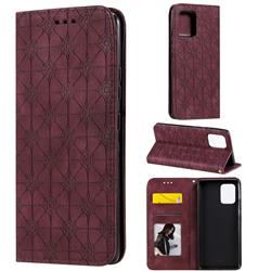 Intricate Embossing Four Leaf Clover Leather Wallet Case for Samsung Galaxy A91 - Claret
