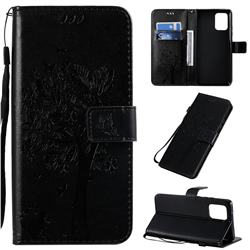 Embossing Butterfly Tree Leather Wallet Case for Samsung Galaxy A91 - Black