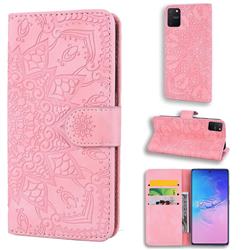 Retro Embossing Mandala Flower Leather Wallet Case for Samsung Galaxy A91 - Pink