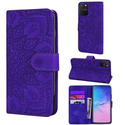 Retro Embossing Mandala Flower Leather Wallet Case for Samsung Galaxy A91 - Purple