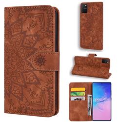 Retro Embossing Mandala Flower Leather Wallet Case for Samsung Galaxy A91 - Brown