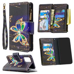 Golden Shining Butterfly Binfen Color BF03 Retro Zipper Leather Wallet Phone Case for Samsung Galaxy A91