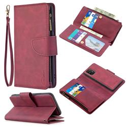 Binfen Color BF02 Sensory Buckle Zipper Multifunction Leather Phone Wallet for Samsung Galaxy A91 - Red Wine