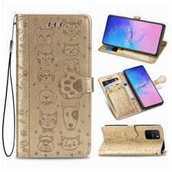 Embossing Dog Paw Kitten and Puppy Leather Wallet Case for Samsung Galaxy A91 - Champagne Gold