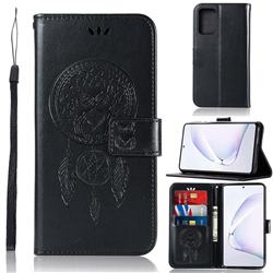 Intricate Embossing Owl Campanula Leather Wallet Case for Samsung Galaxy A91 - Black