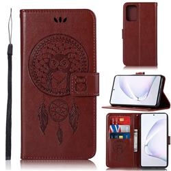 Intricate Embossing Owl Campanula Leather Wallet Case for Samsung Galaxy A91 - Brown