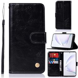 Luxury Retro Leather Wallet Case for Samsung Galaxy A91 - Black