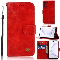 Luxury Retro Leather Wallet Case for Samsung Galaxy A91 - Red