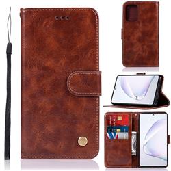 Luxury Retro Leather Wallet Case for Samsung Galaxy A91 - Brown