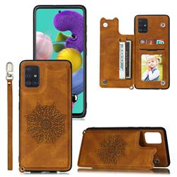 Luxury Mandala Multi-function Magnetic Card Slots Stand Leather Back Cover for Samsung Galaxy A91 - Brown