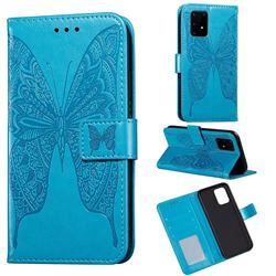 Intricate Embossing Vivid Butterfly Leather Wallet Case for Samsung Galaxy A91 - Blue