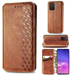 Ultra Slim Fashion Business Card Magnetic Automatic Suction Leather Flip Cover for Samsung Galaxy A91 - Brown