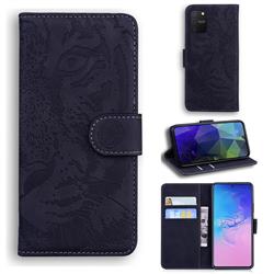 Intricate Embossing Tiger Face Leather Wallet Case for Samsung Galaxy A91 - Black