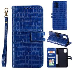 Luxury Crocodile Magnetic Leather Wallet Phone Case for Samsung Galaxy A91 - Blue
