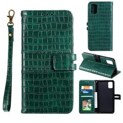 Luxury Crocodile Magnetic Leather Wallet Phone Case for Samsung Galaxy A91 - Green