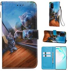 Mirror Cat Matte Leather Wallet Phone Case for Samsung Galaxy A91
