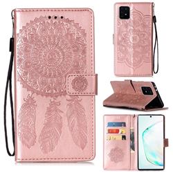 Embossing Dream Catcher Mandala Flower Leather Wallet Case for Samsung Galaxy A91 - Rose Gold