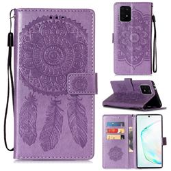 Embossing Dream Catcher Mandala Flower Leather Wallet Case for Samsung Galaxy A91 - Purple