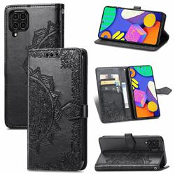 Embossing Imprint Mandala Flower Leather Wallet Case for Samsung Galaxy F62 - Black