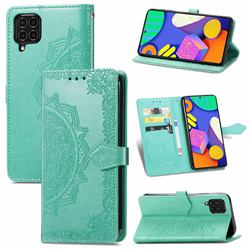 Embossing Imprint Mandala Flower Leather Wallet Case for Samsung Galaxy F62 - Green
