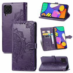 Embossing Imprint Mandala Flower Leather Wallet Case for Samsung Galaxy F62 - Purple