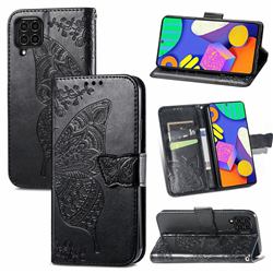 Embossing Mandala Flower Butterfly Leather Wallet Case for Samsung Galaxy F62 - Black