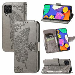 Embossing Mandala Flower Butterfly Leather Wallet Case for Samsung Galaxy F62 - Gray
