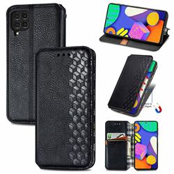 Ultra Slim Fashion Business Card Magnetic Automatic Suction Leather Flip Cover for Samsung Galaxy F62 - Black