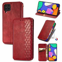 Ultra Slim Fashion Business Card Magnetic Automatic Suction Leather Flip Cover for Samsung Galaxy F62 - Red