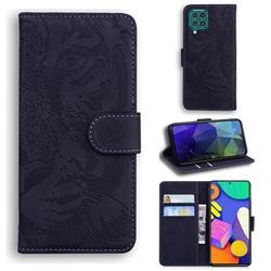 Intricate Embossing Tiger Face Leather Wallet Case for Samsung Galaxy F62 - Black