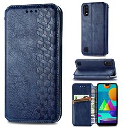 Ultra Slim Fashion Business Card Magnetic Automatic Suction Leather Flip Cover for Samsung Galaxy M01 - Dark Blue