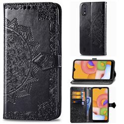 Embossing Imprint Mandala Flower Leather Wallet Case for Samsung Galaxy M01 - Black