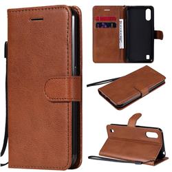 Retro Greek Classic Smooth PU Leather Wallet Phone Case for Samsung Galaxy M01 - Brown
