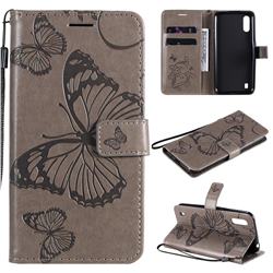 Embossing 3D Butterfly Leather Wallet Case for Samsung Galaxy M01 - Gray