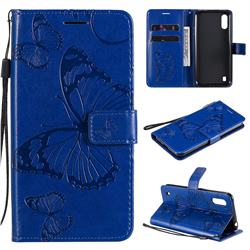 Embossing 3D Butterfly Leather Wallet Case for Samsung Galaxy M01 - Blue