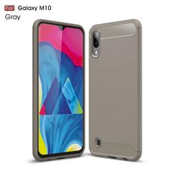 Luxury Carbon Fiber Brushed Wire Drawing Silicone TPU Back Cover for Samsung Galaxy M10 - Gray