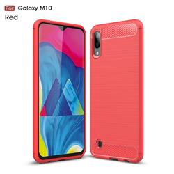 Luxury Carbon Fiber Brushed Wire Drawing Silicone TPU Back Cover for Samsung Galaxy M10 - Red
