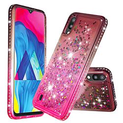 Diamond Frame Liquid Glitter Quicksand Sequins Phone Case for Samsung Galaxy M10 - Gray Pink