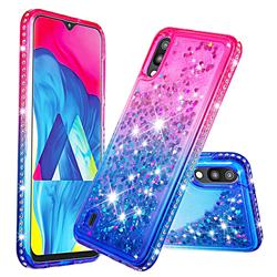 Diamond Frame Liquid Glitter Quicksand Sequins Phone Case for Samsung Galaxy M10 - Pink Blue