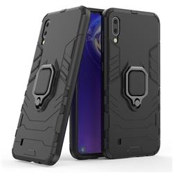 Black Panther Armor Metal Ring Grip Shockproof Dual Layer Rugged Hard Cover for Samsung Galaxy M10 - Black