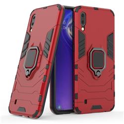 Black Panther Armor Metal Ring Grip Shockproof Dual Layer Rugged Hard Cover for Samsung Galaxy M10 - Red