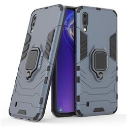 Black Panther Armor Metal Ring Grip Shockproof Dual Layer Rugged Hard Cover for Samsung Galaxy M10 - Blue